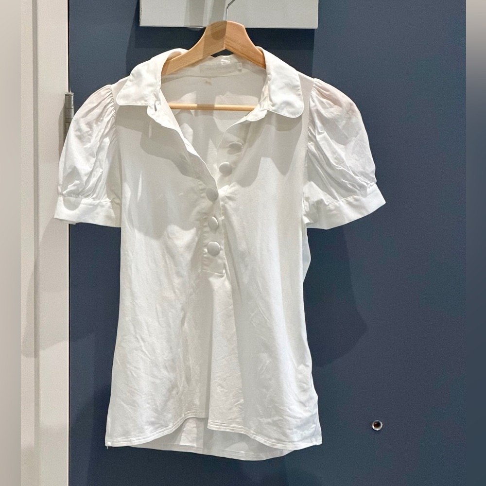 Anne Fontaine ROSITA White Pima Cotton Puff Sleeve Blouse – Size 42